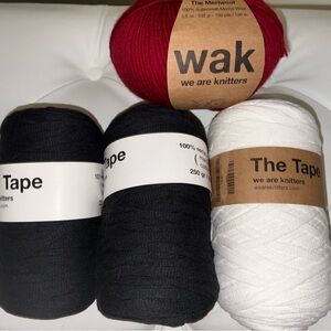 NEW Lot of We Are Knitters Yarn The Tape (3) Black & White and Meriwool (1) Red